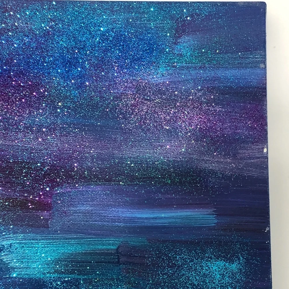 HANDCRAFTED BLUE/PURPLE/GREEN ABSTRACT STARRY NIGHT GLITTER ART